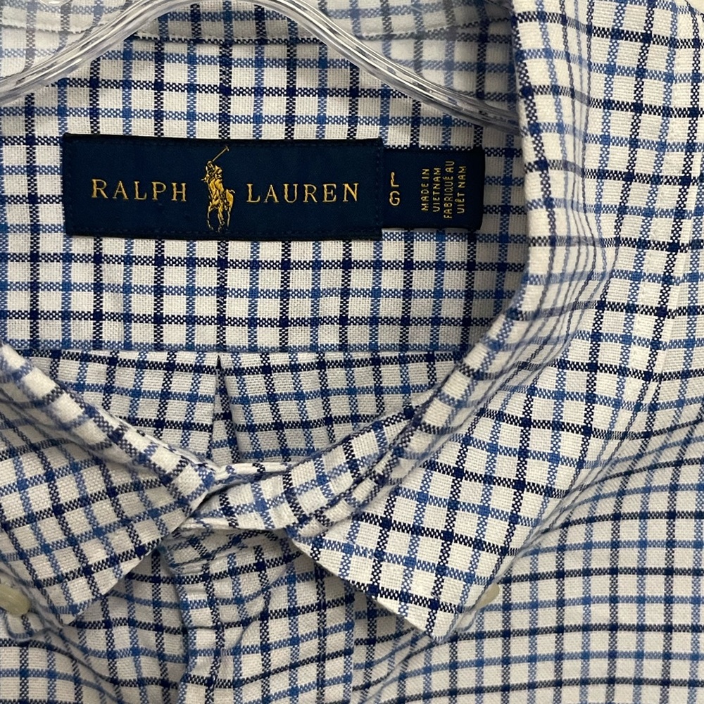 RALPH LAUREN Classic Fit Tattersall Button Down Shirt - White Navy Blue - Sz L - Picture 3 of 6